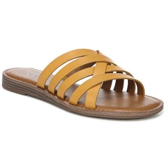 Franco Sarto Graceleigh Mustard Yellow Strappy Sandals Pull On Slides 8 - Picture 1 of 14